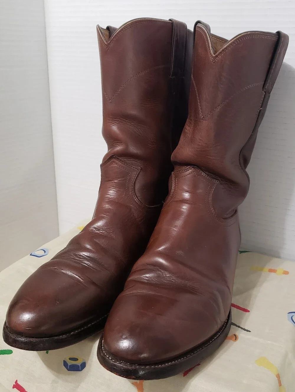 Justin Men's Bay Apache Cowhide Leather Roper Western Cowboy Boots 3408 9D Brown